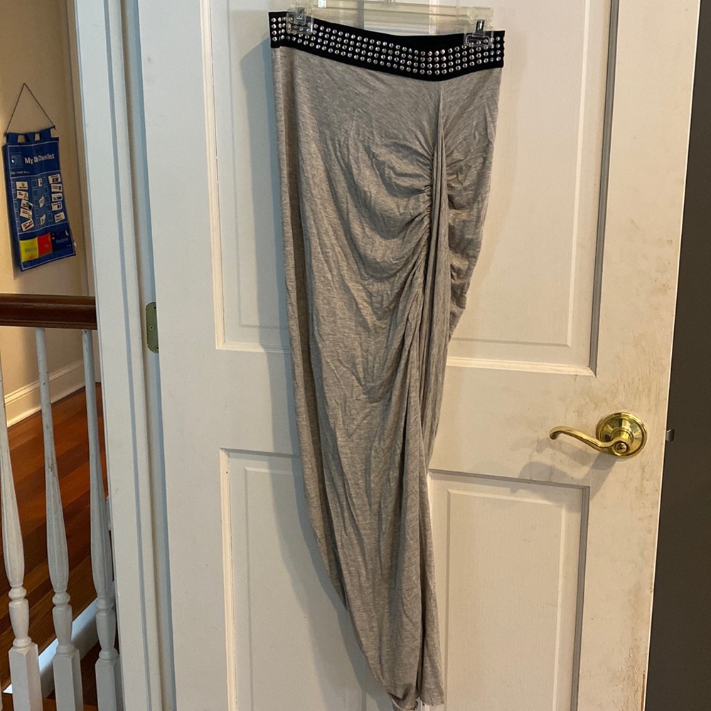 Ladies M Venus maxi skirt with rouging going up slit on the side